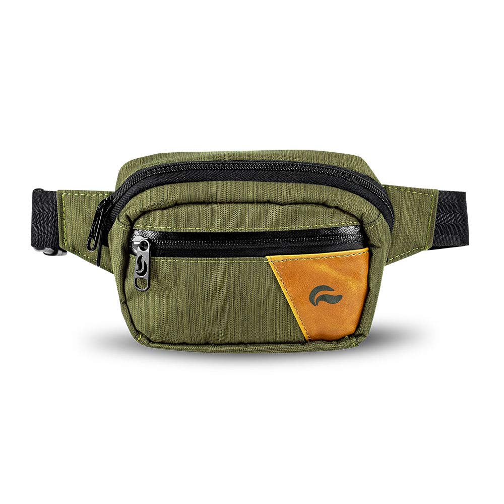 Hipster Smell Proof Bag - Fanny Pack (Green/Brown Leather)