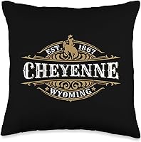 Vista 5 de KAEDAM Graphic Art: Cheyenne Wyoming Gifts Cheyenne Wyoming - Almohada de recuerdo con diseño de vaquero occidental, 18 x 18 pulgadas, multicolor