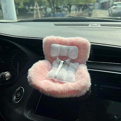 Soft Plush Doll Car Seat with Vent Clip&Desktop Stand:Dashboard Mount for 10-17cm Figures,Mini Auto Organizer for Collectibles - Fuzzy Car Decor,Blind Box Accessory (Pink)