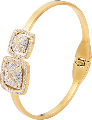 Gold Bracelet for Women, 18K Gold Stainless Steel Cuff Bangle Bracelets Gifts for Women Teen Cubic Zirconia Bracelet