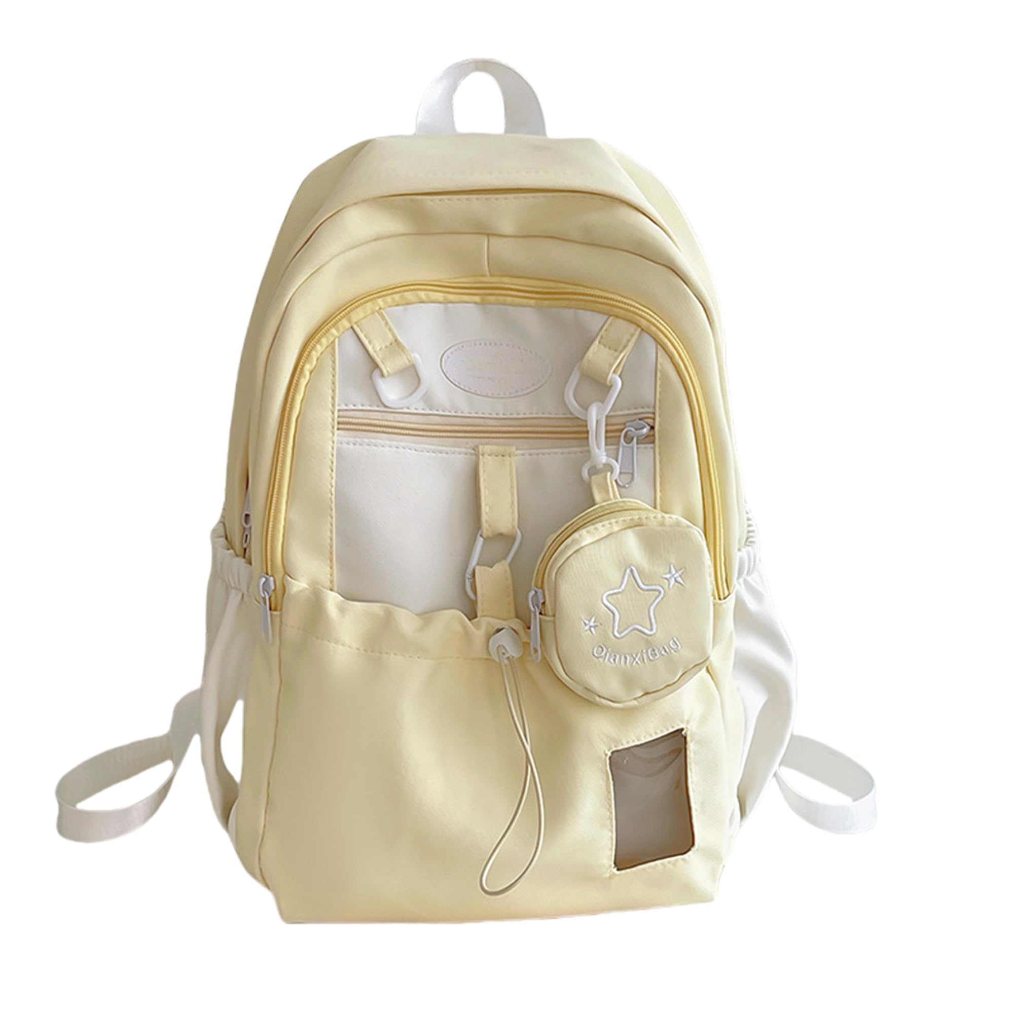 UINSUE Kawaii Backpack Double Shoulder Bag with Cute Star Removable Pouch Small Clear Front Pocket Large Capacity Fits 16" Laptop Dopamine Colors