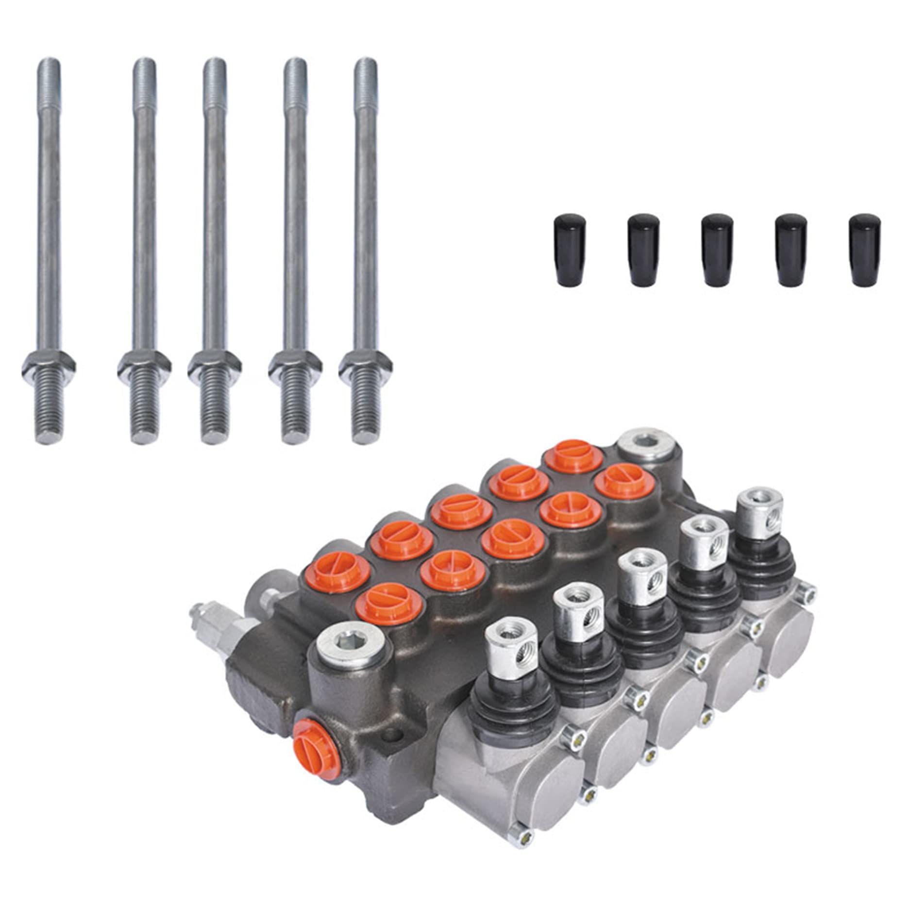 Válvula monobloque de control hidráulico direccional de doble efecto, 5 carretes, 11 gpm, puertos sae con palanca de mando, válvula de control direccional hidráulico de 3625 psi, apta para tractores