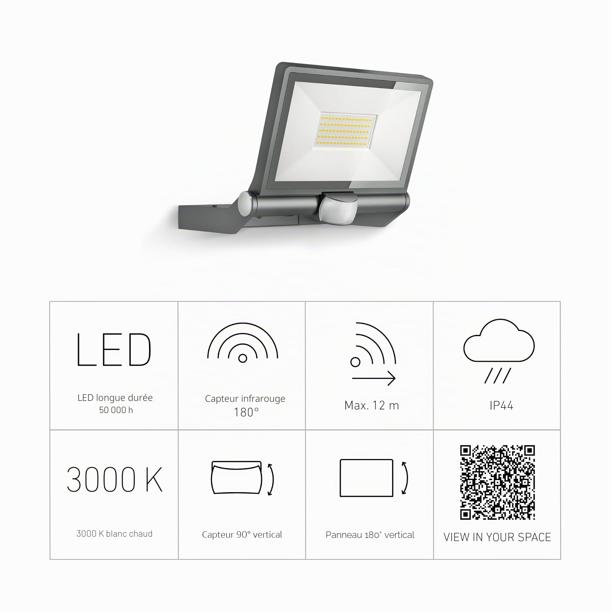 Steinel Projecteur LED extérieur XLED ONE XL S anthracite, Spot LED 42,6 W