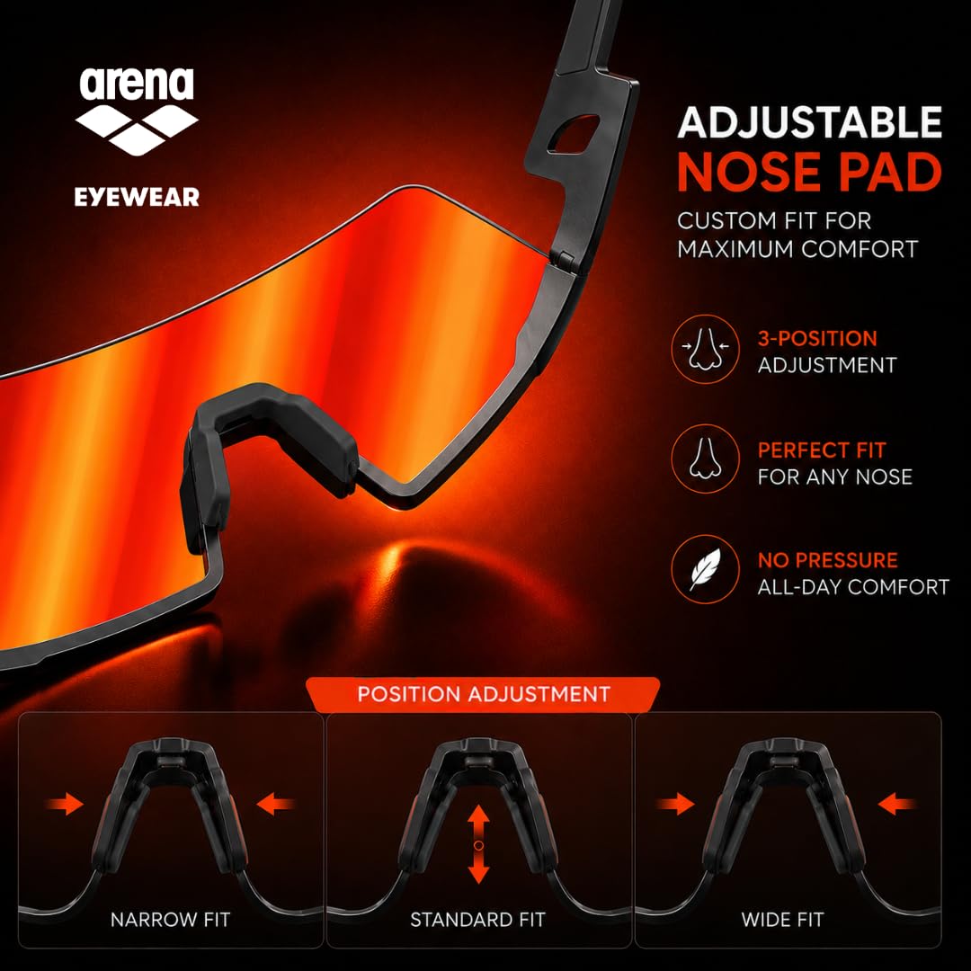 ARENA FULMINE Occhiali da Sole Sportivi, Montatura Flessibile e Leggera, Antiurto Protezione UV, Antiriflesso Idrofobico e Antistatico, Classe Ottica 3, Nasello Regolabile