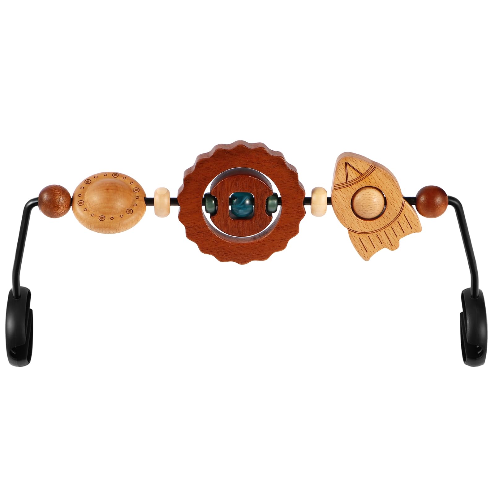 Baby Bouncer Toy Bar Compatible with Baby Bjorn Bouncer， with Wooden Toys in Flying Saucer, Spaceship, and Planet Shapes to Stimulate Baby's Curiosity and Desire to Explore