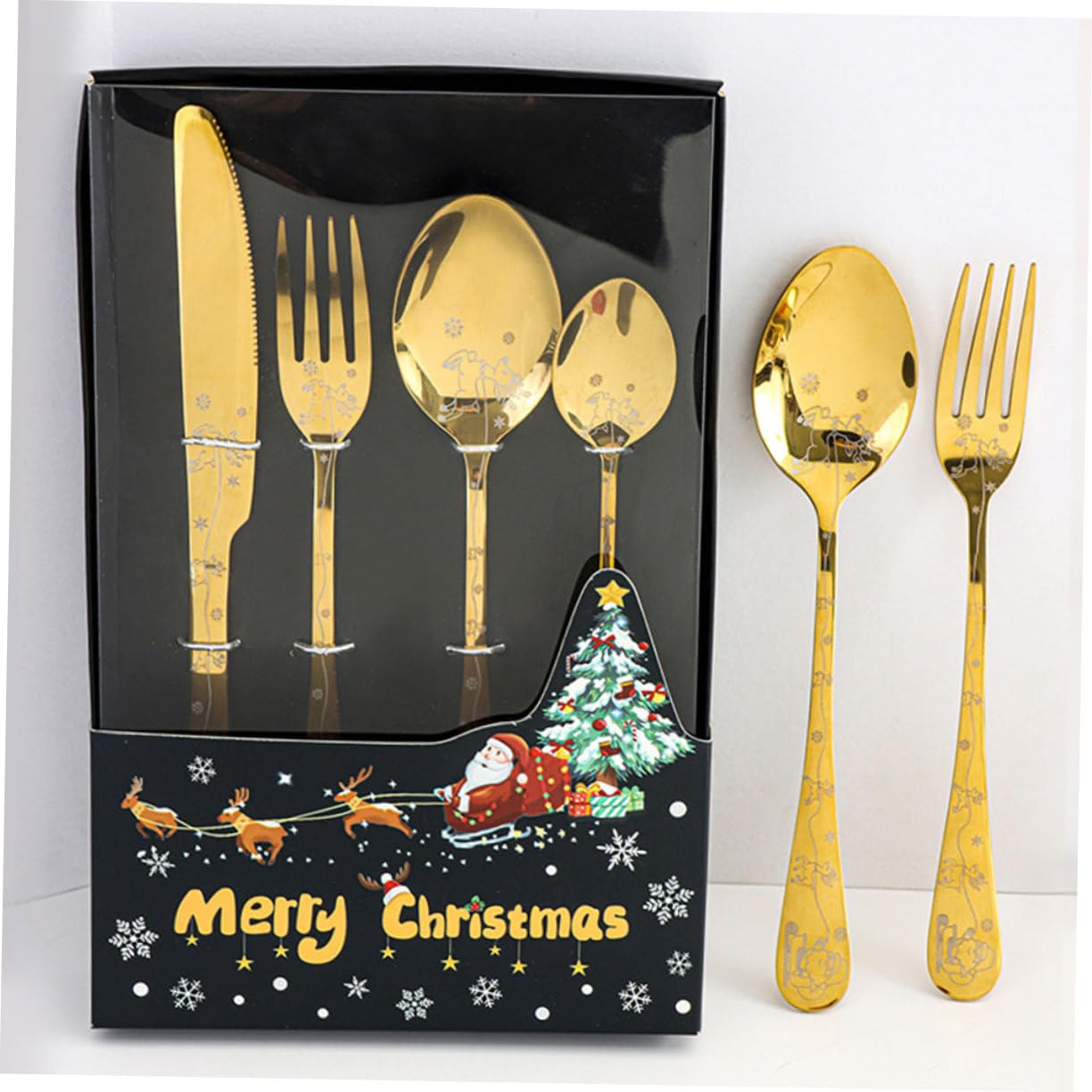 TOPBATHY 4 Juegos Juego de Cubiertos de Navidad vajilla de Comida para Banquetes Cubiertos de Filete de Banquete cuberteria cucharas navideñas Juego de Cubiertos Acero Inoxidable