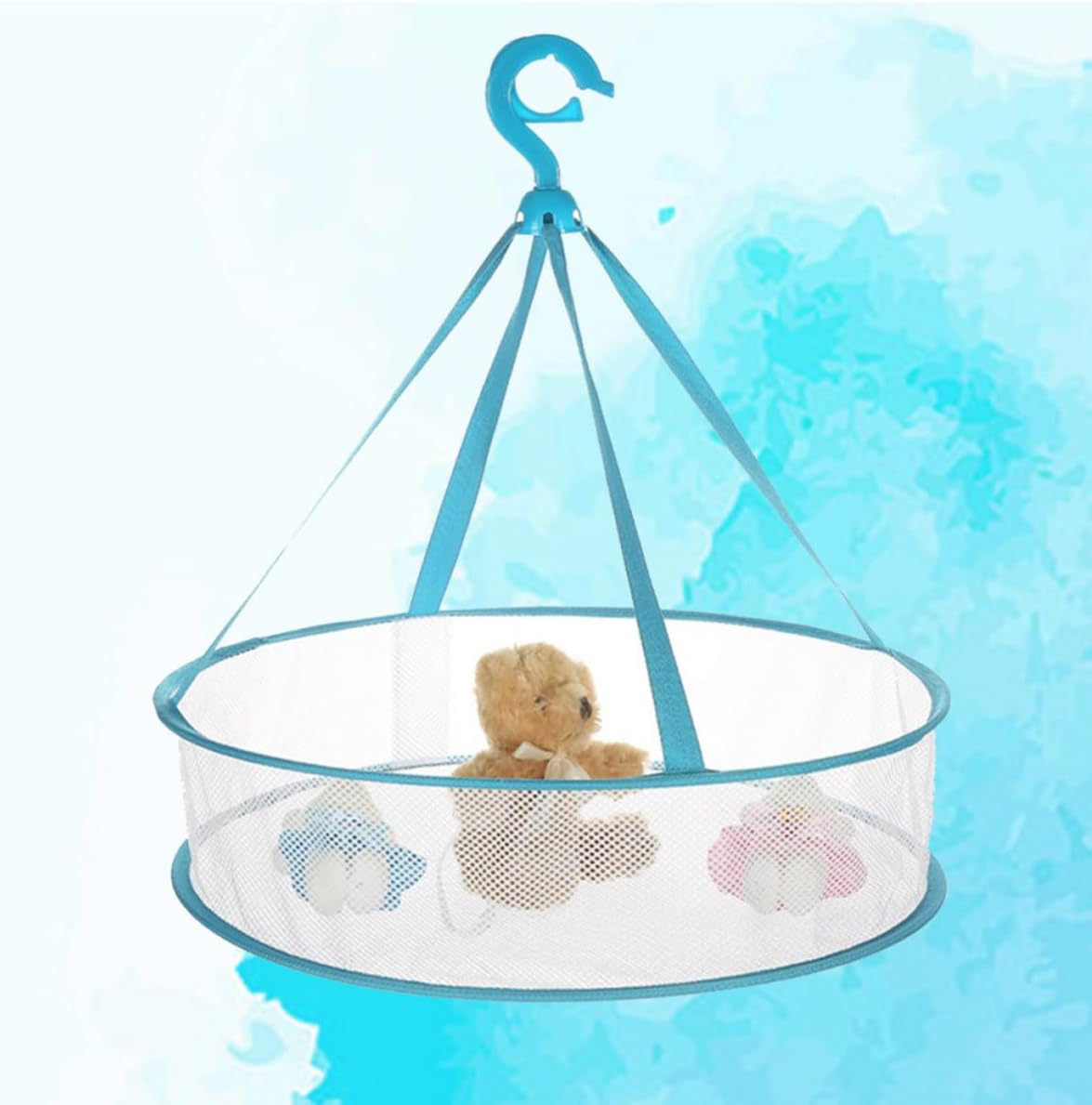 Hemoton Foldable Hanging Drying Net Basket 1 Tier Stainless Steel Dacron
