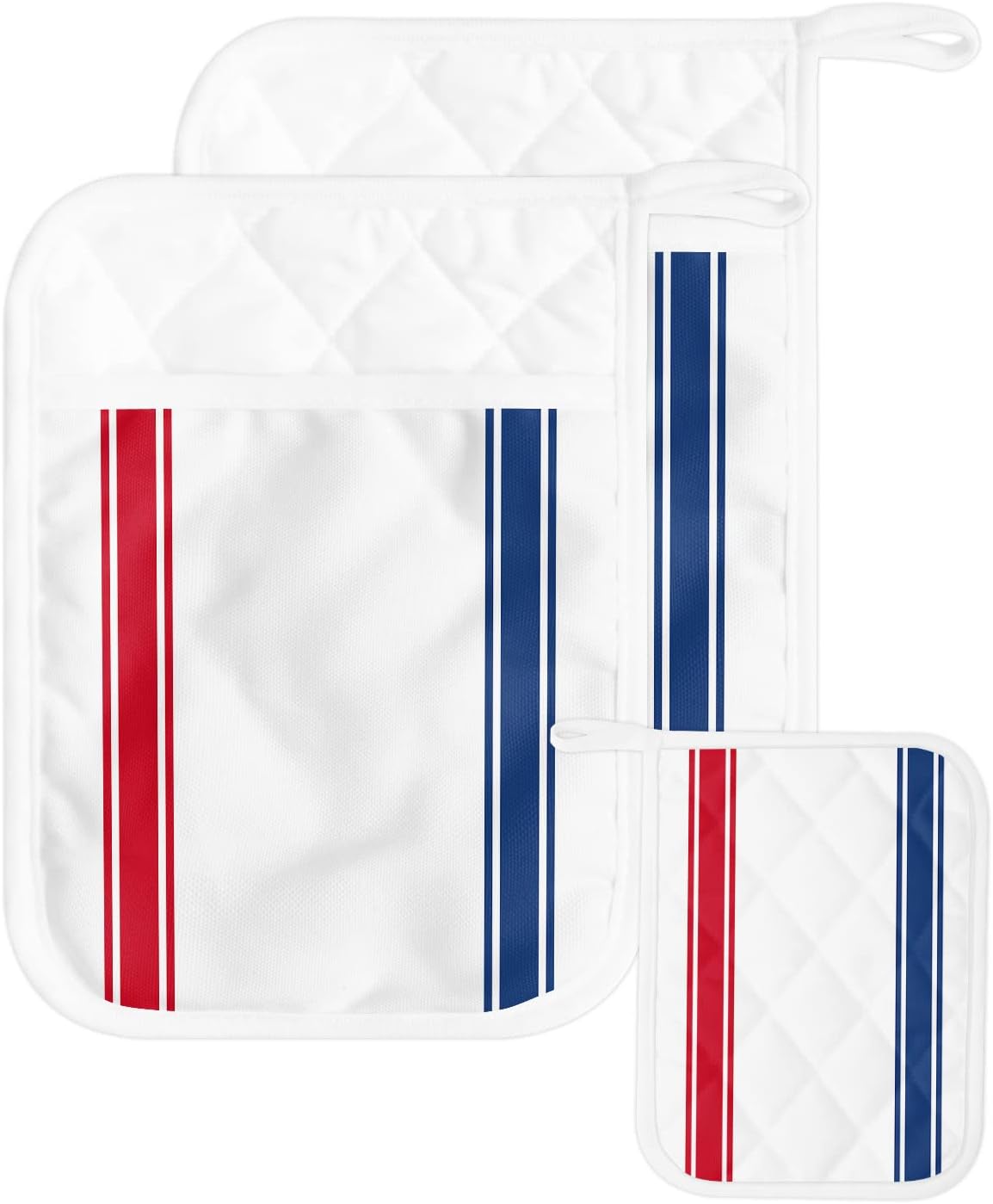 Pot Holders with Pockets, Heat-Resistant Hot Pads for Kitchen, Geometric Stripes Blue Gradient Oven Mitts Pot Holders Sets Potholders for Baking Cooking Pack of 5