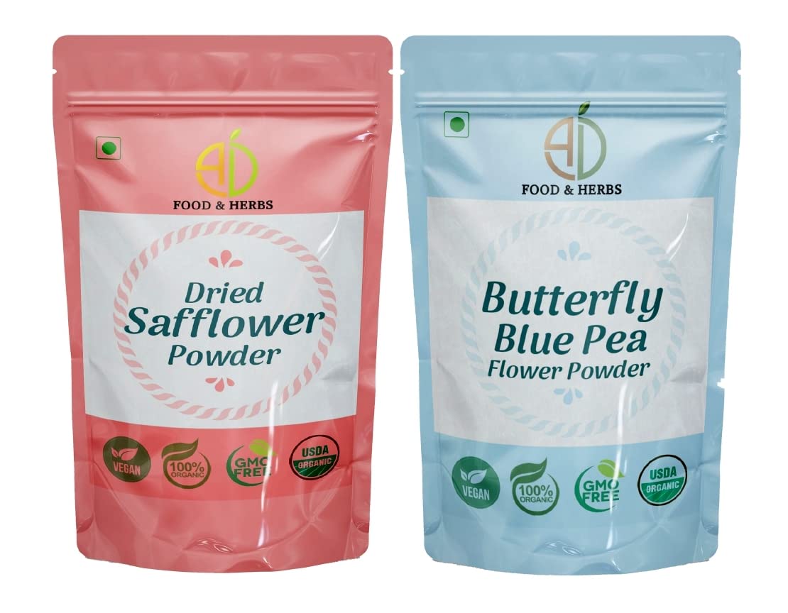 A D Food & Herbs Combo of Safflower/Butterfly Pea Flower Powder Aromatic Edible for Homemade Lattes, Tea Blends, Bath Salts, Face packs & Body packs (100 GMS x Pack of 2)-image-44