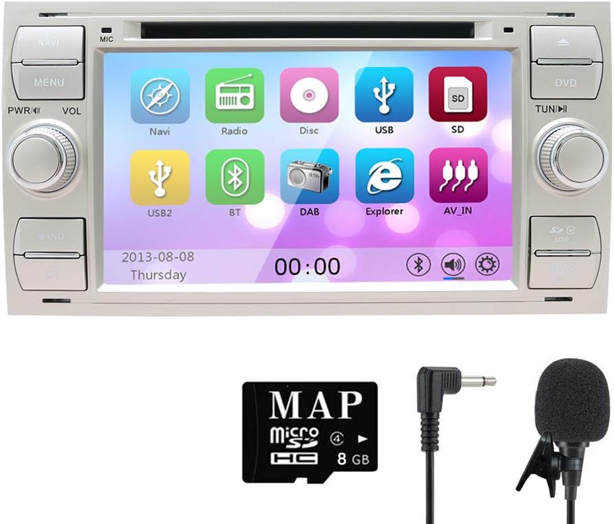 NVGOTEV Car Audio Stereo Headunit Fits for Ford Old Focus 2005 2006 2007 DVD Player Radio 7 Inch HD Touch Screen GPS Navigation with Bluetooth Steering Wheel Control 8GB Map Card