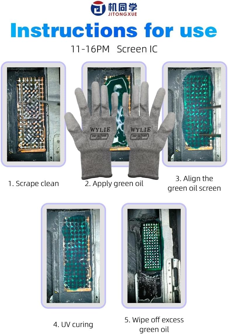 JTX Screen IC Pad Green Oil UV Stencil Set for iPhone 11 to 16 Pro Max Special Green Oil UV Stencil Universal Solder Mask Repair Kit WYLIE Professional Tools 10 Pack