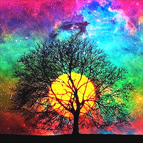 5D DIY Diamond Painting Kits by Number for Adults, Full Drill Round Diamond Art Painting for Home Wall & Decor Gift (Full Moon Tree)