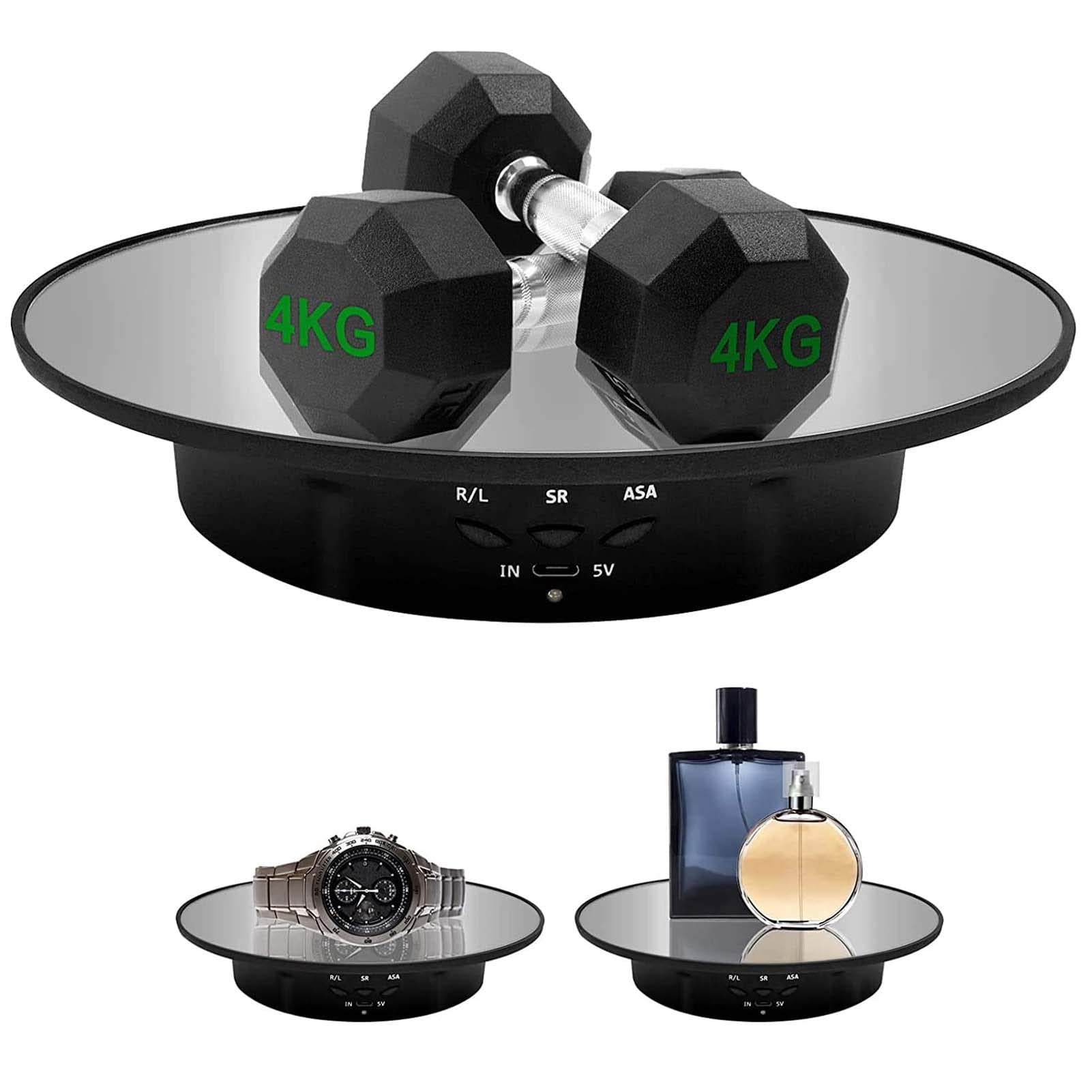 KASTWAVE Motorized Rotating Display Stand, 7.87inch, 17.6LB Load Ultra-Quiet 360 Degree Electric Rotating Turntable Display Stand for Photography Products, Jewelry, Cake,3D Model (Black)