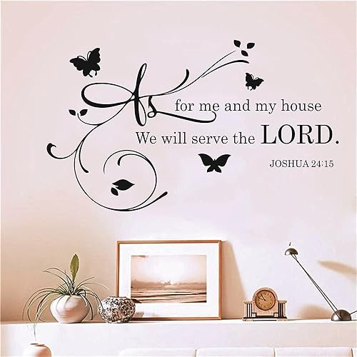 Joshua Quotes - Calcomanía de pared con texto en inglés "As for me and My House We Will Serve The Lord Bible Verse Letter", mural extraíble para