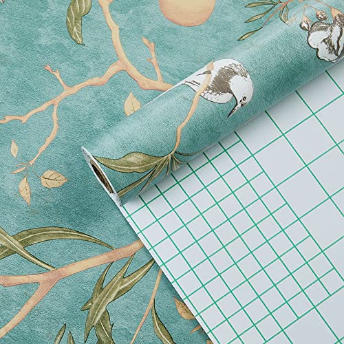 Floral Peel And Stick Wallpaper Contact Paper: Vintage Removable Wallpaper Bird Stick On Wallpaper 17.7 X 118.1 Inch Self Adhesive Green Wallpaper #TOP5