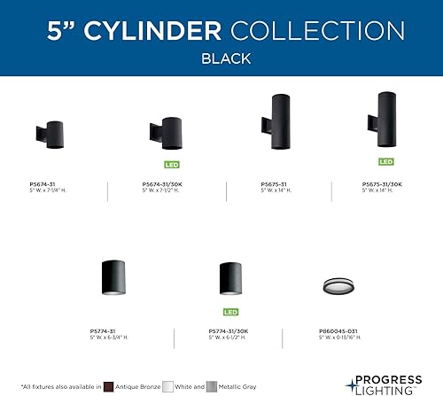 Miniatura 14 de Progress Lighting Cylinder Collection - Farol de pared LED para exteriores, 5 pulgadas, color negro