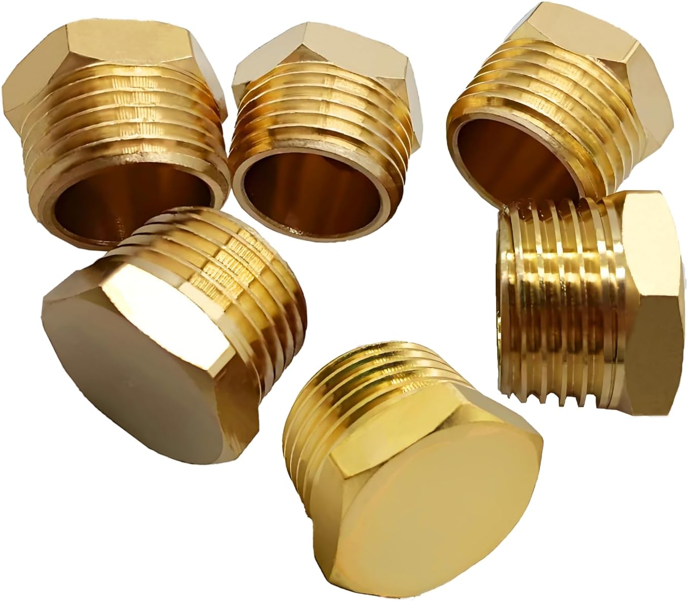 Pipe Plug 3/4 Inch NPT Male Outer Hex Thread Socket Brass Pipe Fitting (6PCS)