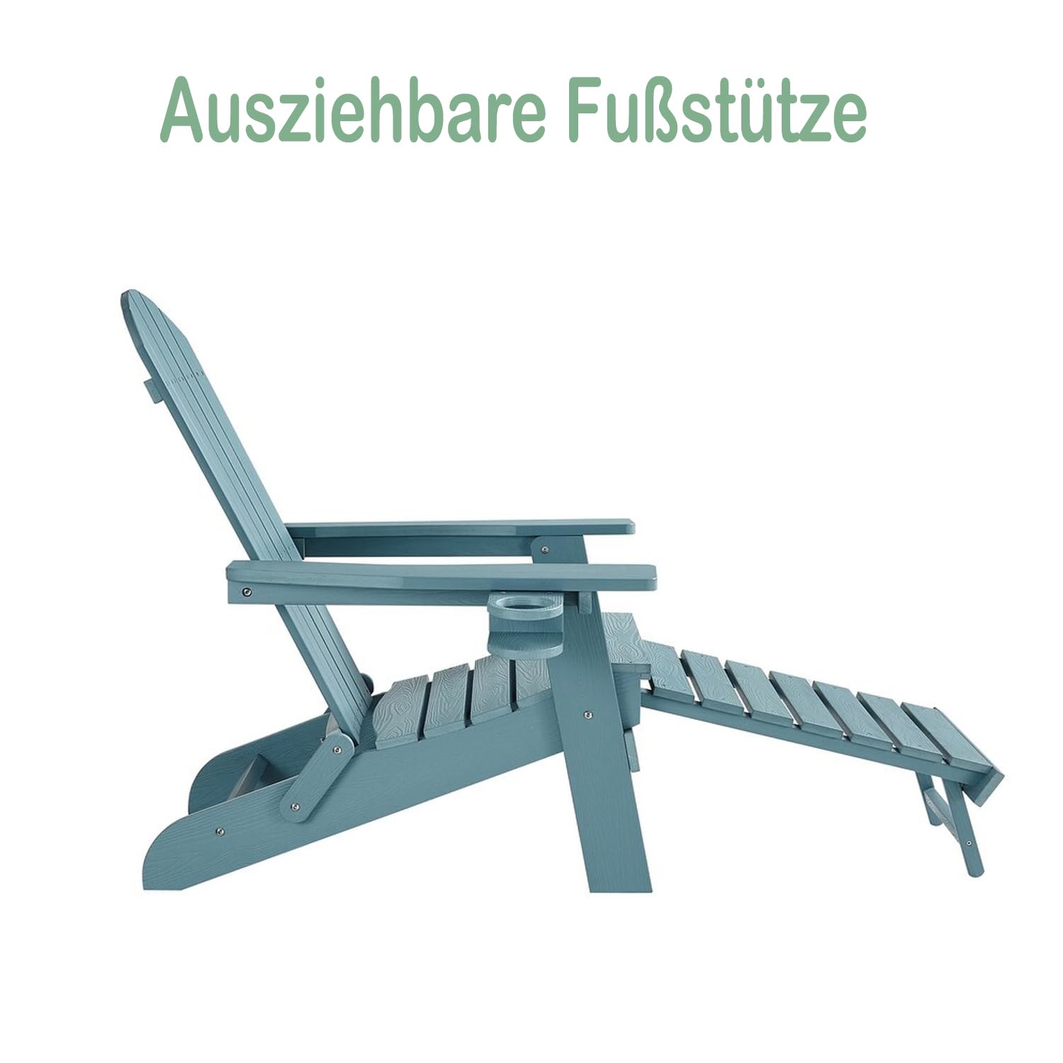 Ogarden Adirondack Loungesessel Arizona, Mit Fußschemel, Getränkehalter, HIPS Kunststoff, Holz-Optik - für Balkon, Terrasse, Rasen, Kamin (Grün)