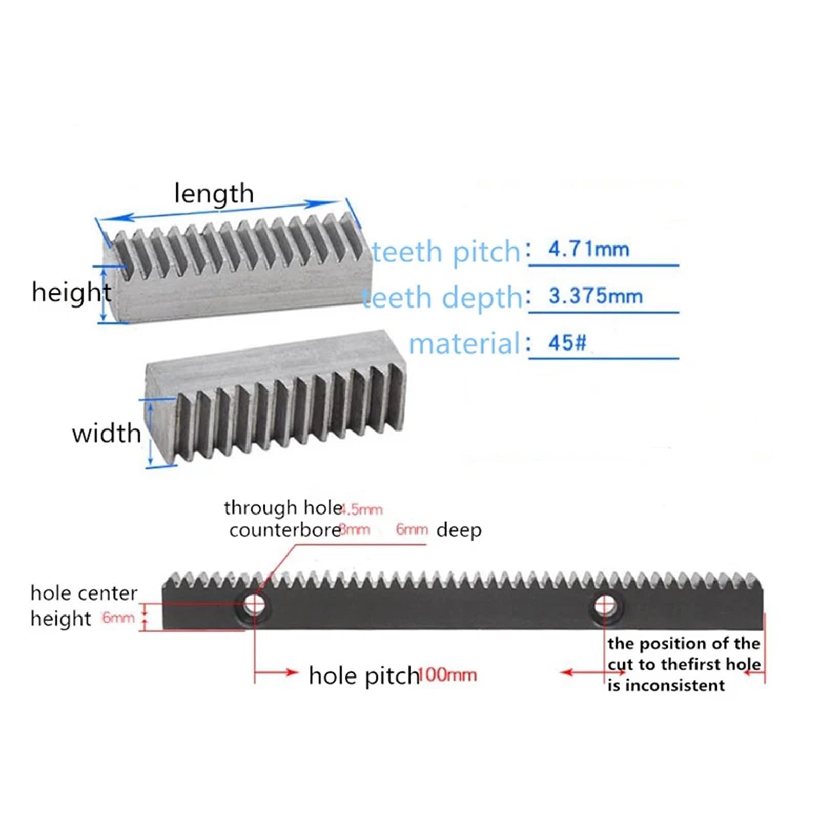1 pièce 1,5 M-15 * 15 longueur 1500 mm en acier au carbone crémaillère de transmission à engrenage droit rail coulissant(15-15 machined)