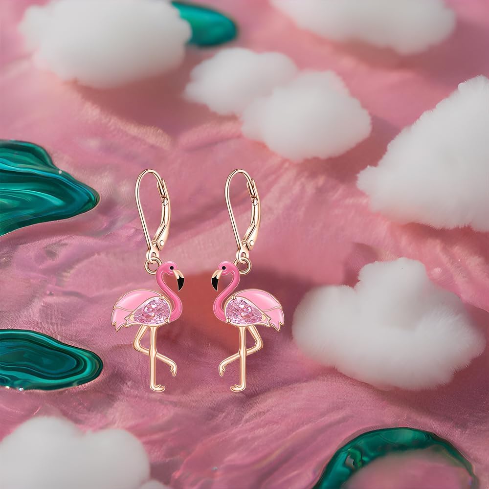 Flamingo Earrings for Women Sterling Silver Bird Pink Flamingo Dangle Earrings Jewelry Valentine Christmas Birthday Mothers Day Gift