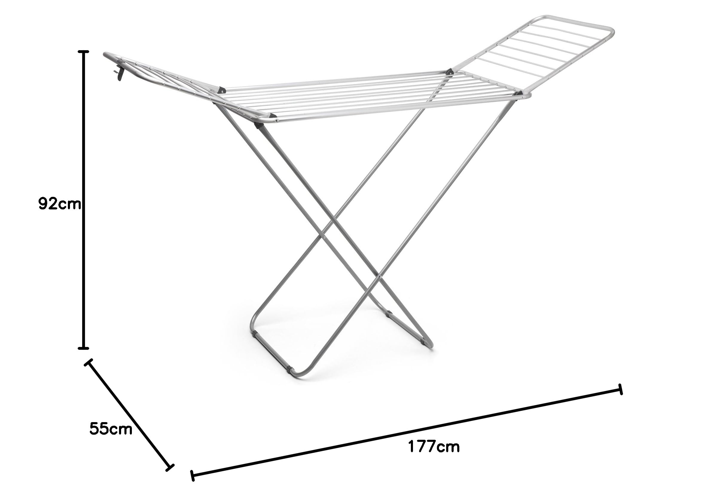 Rayen - Tendedero de Aluminio, con Superficie de 20 Metros, Sistema de Bloque de alas, Tendedero Plegable y Antideslizante, con Varillas XXL, para Interior y Exterior, Color Acero, 177 x 55 x 92 cm