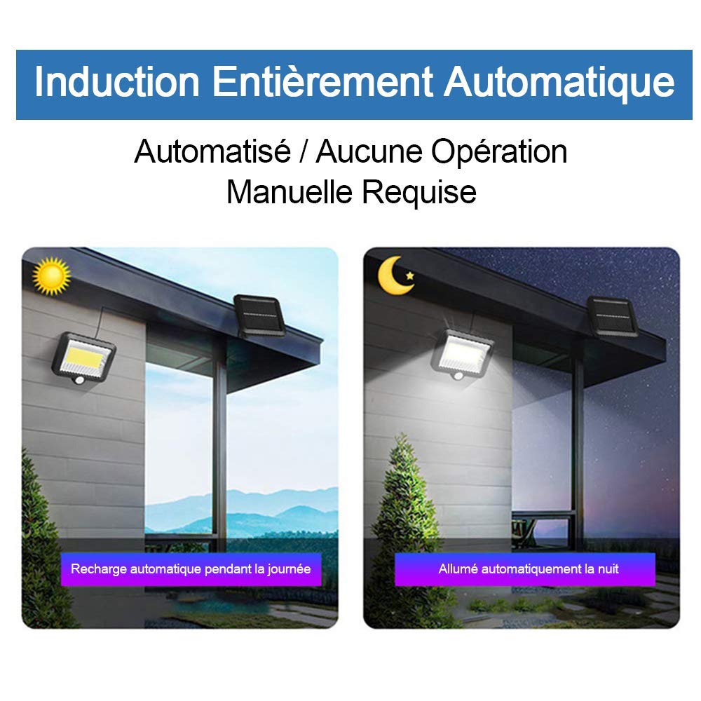 Projecteur Solaire Extérieur Avec Détecteur Mouvement - 100 LED COB, 180 Lm | IP65 étanche, Batterie 1200 MAh