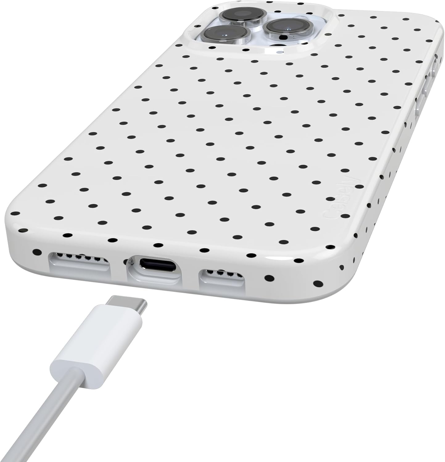 Casely iPhone 16 Pro Case | On the Dot | White Polka Dot | Compatible with MagSafe | Classic Ultra Slim Design