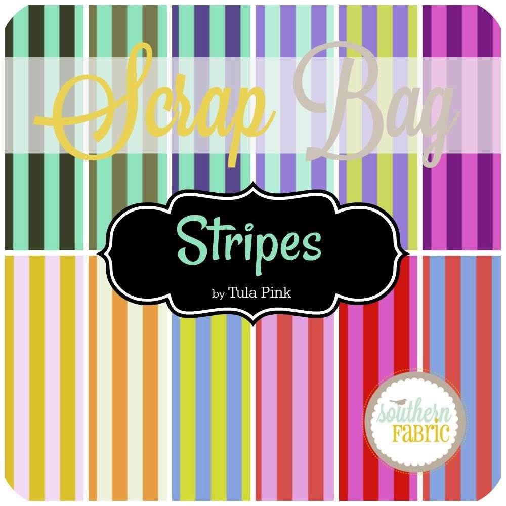 Stripes Scrap Bag (Approx 2 Yards) by Tula Pink for 2 Yards of Fabric (at Least 8 Pieces) 2 to 17 inch Strips DIY Quilt Fabric