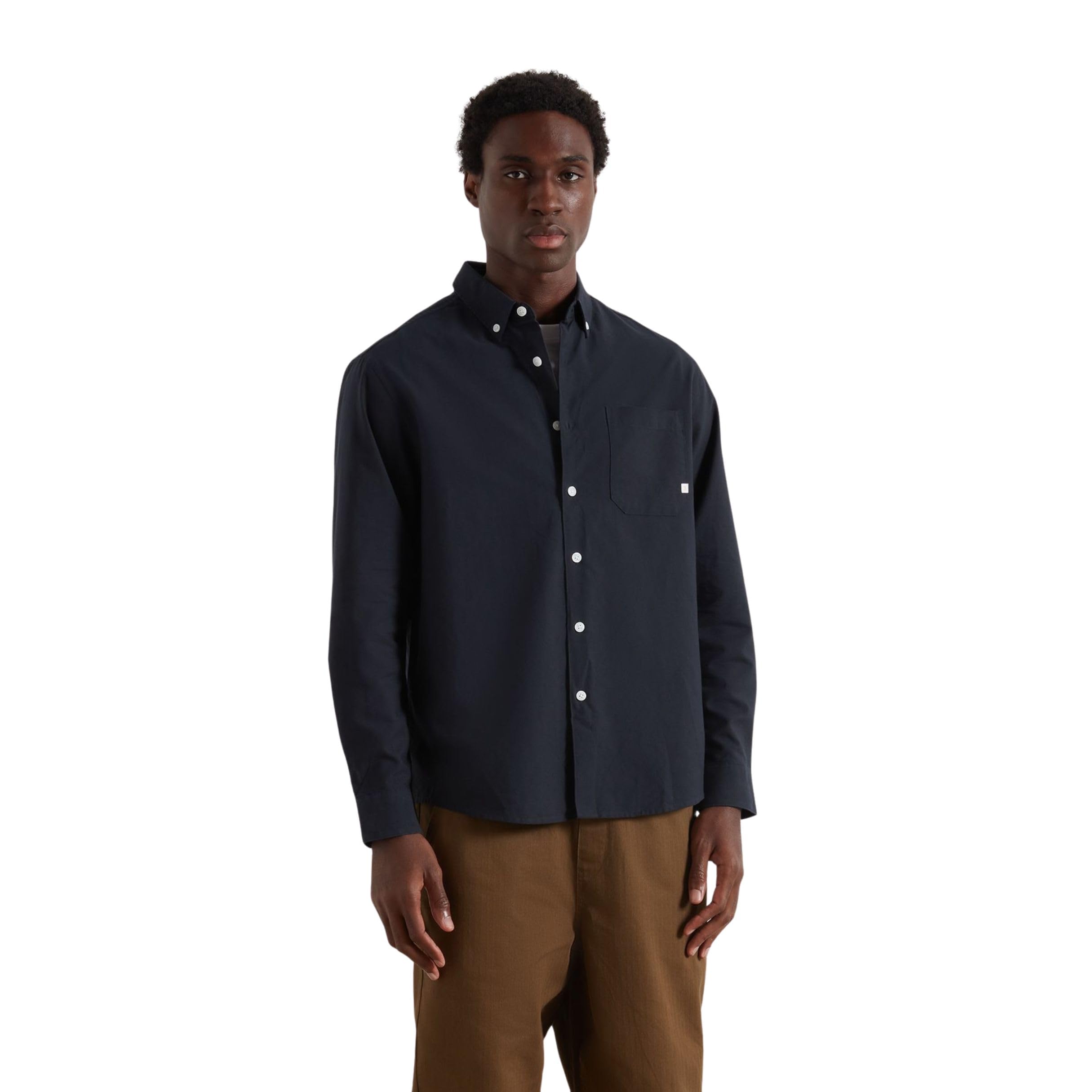 Farah - Men's Oxford Shirt, Brewer Box Fit, Organic Cotton, Long Sleeve, Casual or Work Shirt, M, True Navy