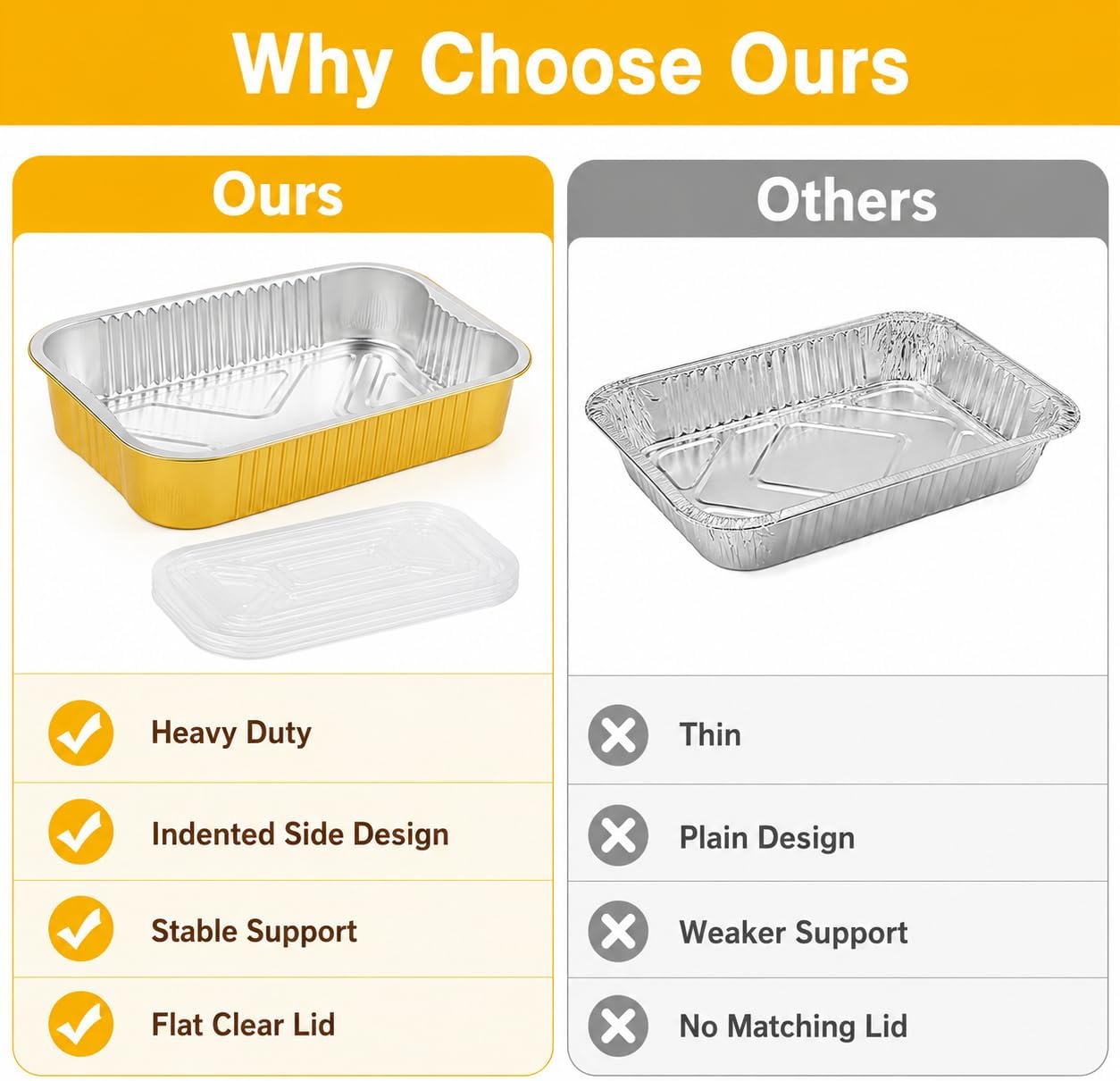 15 Pack 9x13 Gold Aluminum Foil Pans with Clear Lids, Heavy Duty Food Trays image 4