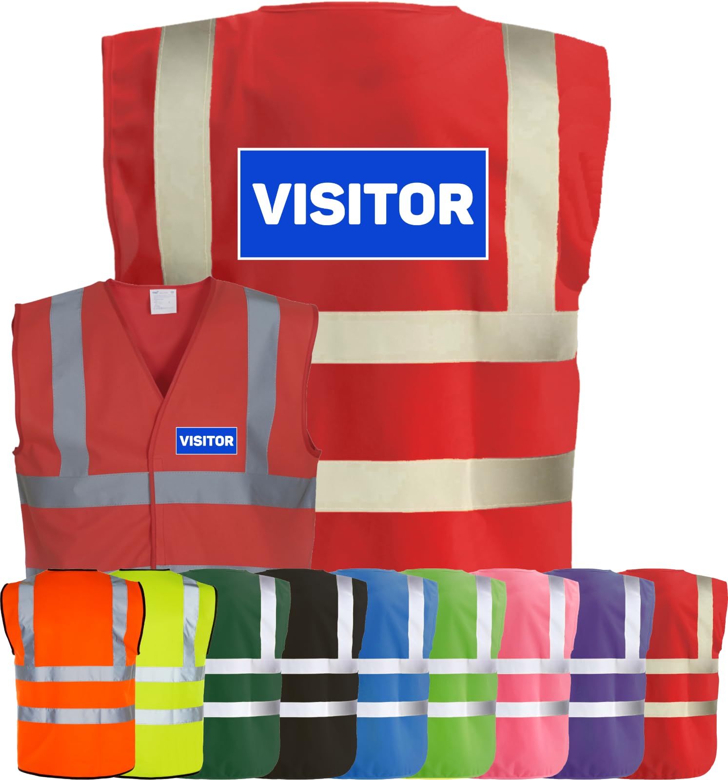 Corporate Togs VISITOR Printed Hi-Vis Safety Vest, Safety Apparel with 2 Band & Brace Reflective Strips, Fully EN471 Health & Safety Compliant | Protective Safety Wear