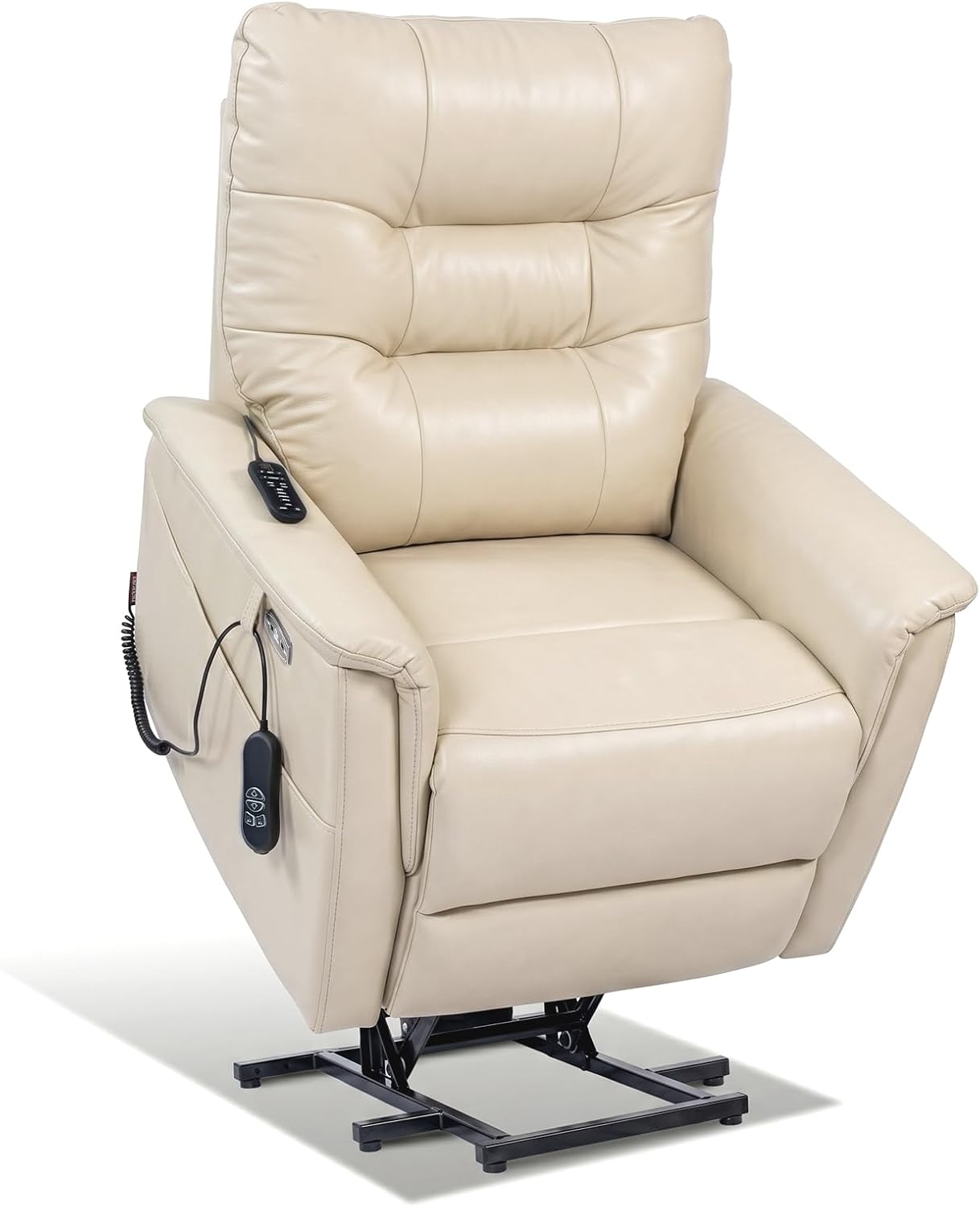 EONIX Zero Wall Power Lift Recliner for Seniors, Electric Lumbar Support Chair with Heat & Massage, USB-C & Breathable Leather (Space-Saving for Small Homes), Cream White