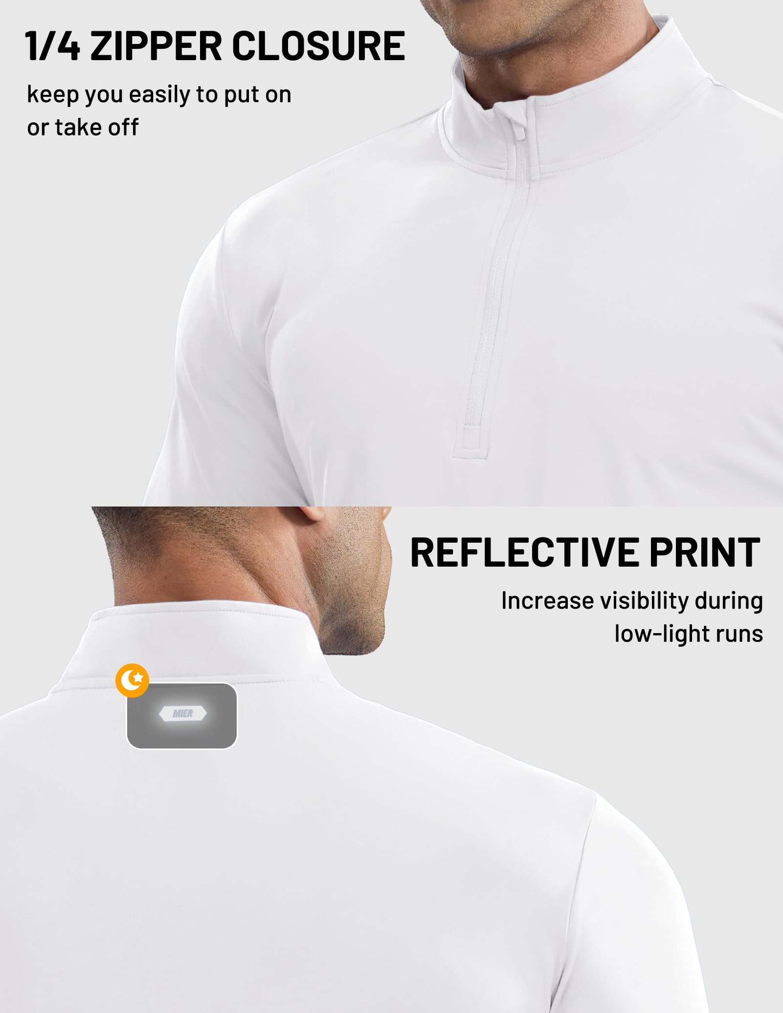 MIER Camiseta ligera de manga larga con cremallera de 1/4 para hombre, ajuste seco, para atletismo, correr, golf, senderismo, UPF 50+