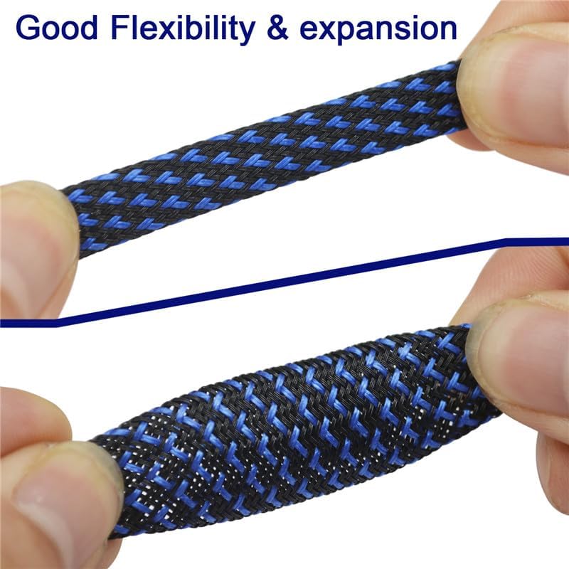 10/30 meters Black & Blue 8mm PET Expandable Sleeving High Density Sheathing Plaited Cable Sleeves - (Length: 30M)