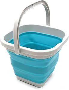 SAMMART 5L (1.3 Gallon) Sqare Collapsible Plastic Bucket - Foldable Square Tub - Portable Fishing Water Pail - Space Saving Outdoor Waterpot (1, Bright Blue)