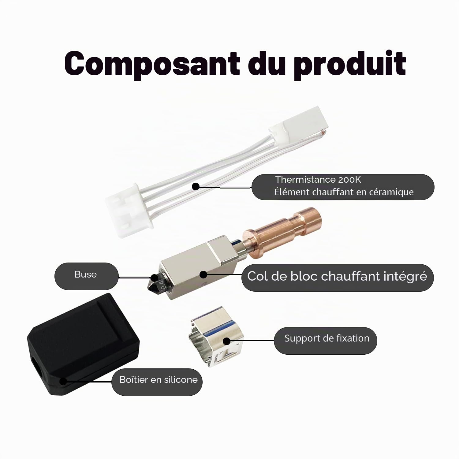 HzdaDeve 0,2 mm 0,4 mm 0,6 mm Hotend en céramique pour Kobra S1 Combo Extrudeuse de tête d'impression en acier inoxydable Kit Hot End Buse durcie Bloc chauffant Résistance chauffante Thermistor pour