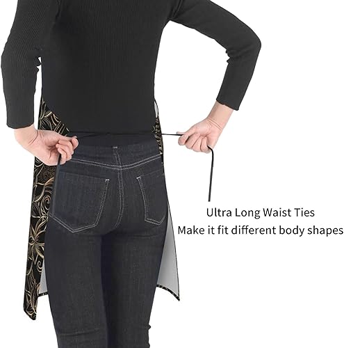 Miniatura 4 de JENKEM Delantal impermeable de flores de loto dorado boho con bolsillos delantales de cocina ajustables babero de cocina para hornear hogar