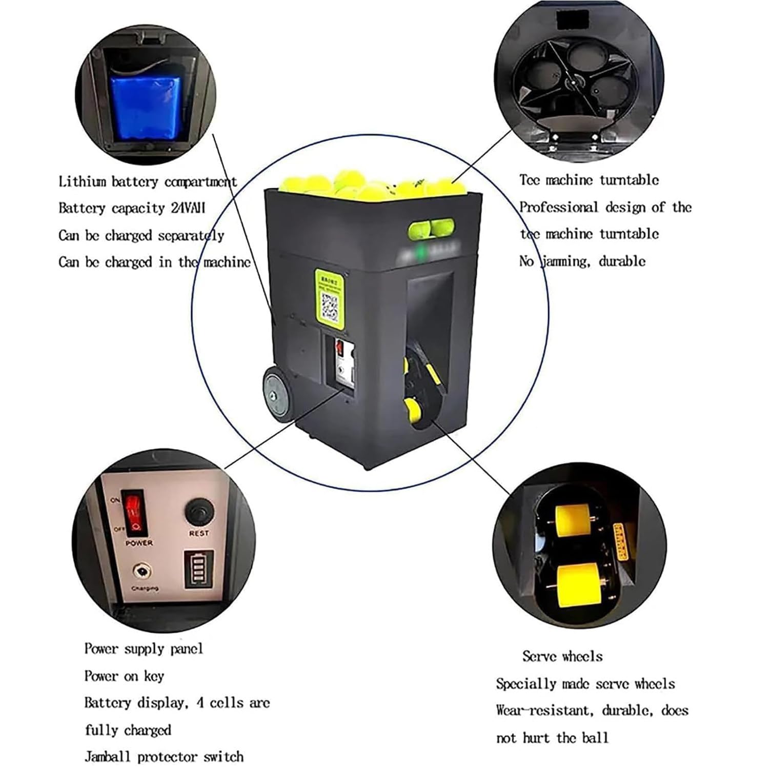 Macchina per palline da tennis – Lanciatore automatico portatile con telecomando wireless, angolo regolabile, velocità, rotazione, capacità di 50 palline – compatibile con app mobile