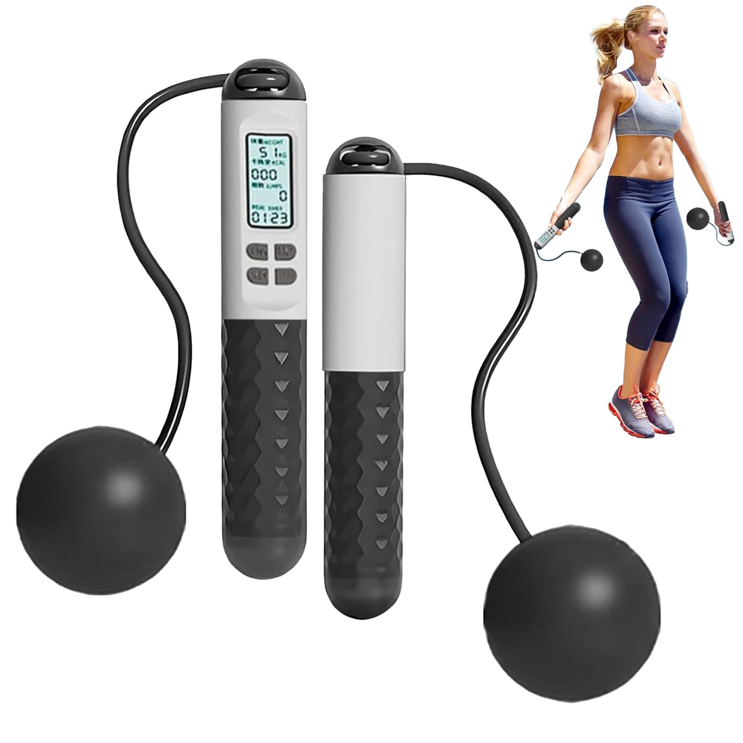 Ropeless Skipping Rope, Cordless Skipping Ropes for Adults, Wireless Skipping Rope with Counter, Smart Digital Gravity Ball Jump Rope without Rope for Home Workout Equipment for Women Men (Black-B)