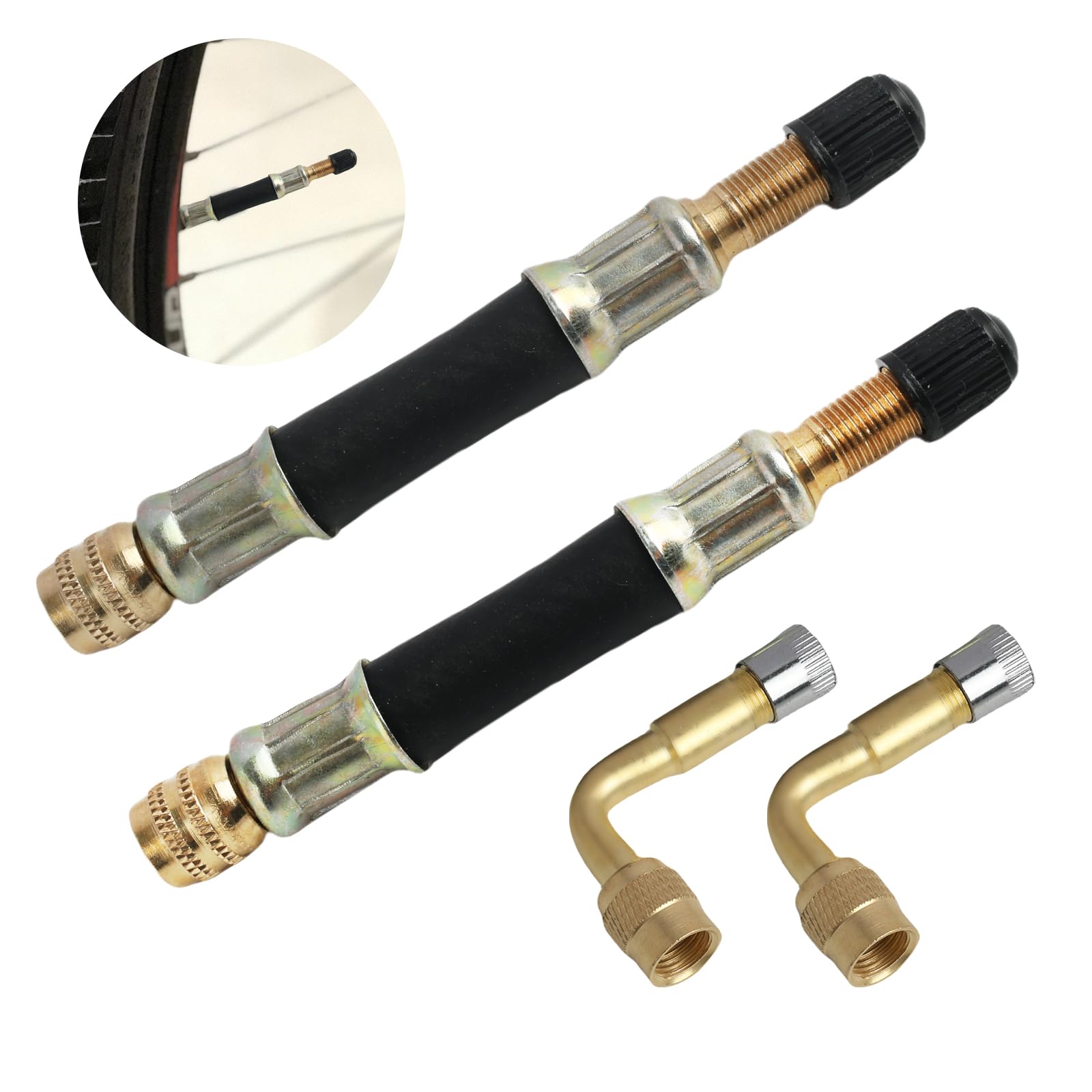 Prolunga Valvola Pneumatico (90° + 100mm), in Gomma e Ottone – prolunga valvola per Auto, Moto, Bicicletta, Scooter, Camion – Resistente al Calore (90°, 100MM)