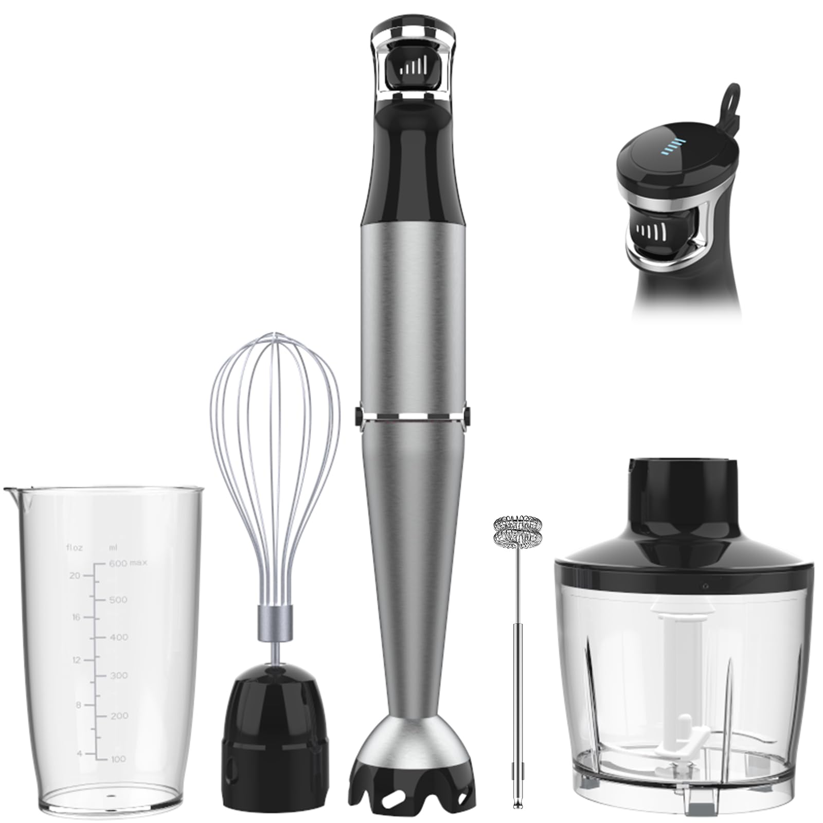 Immersion Blender Handheld Corded Hand Blenders Set 1100W, Trigger Variable Speed 5 in 1 Stick Emulsifier with Chopper, Whisk and Frother for Soup, Baby Food and SmoothiesImmersion Blender Handheld Corded Hand Bl…