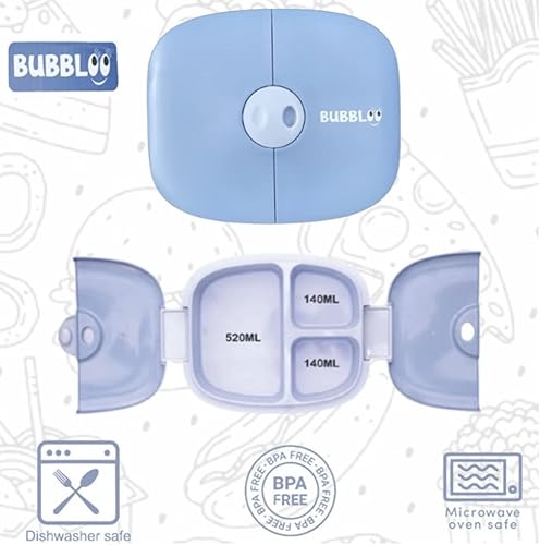 Miniatura 4 de BUBBLOO Caja Bento para niños con cubiertos 3 compartimentos ideales para porciones Bandeja de plástico extraíble sin BPA Fiambrera para niños a