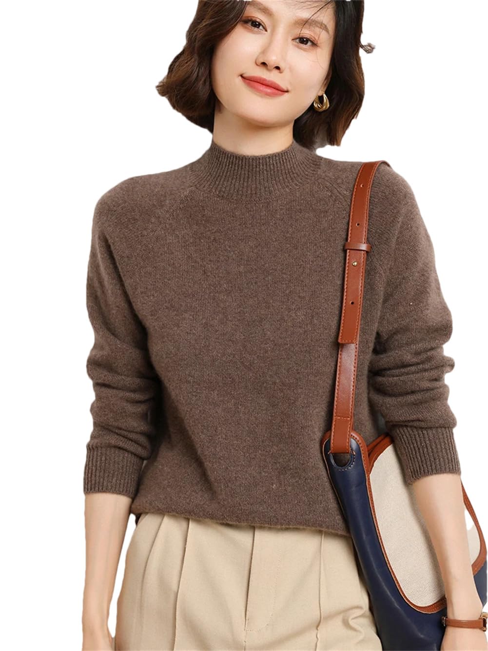 Maglione da donna a collo alto, pullover di base, 100% lana merino, spesso, caldo, morbido cashmere