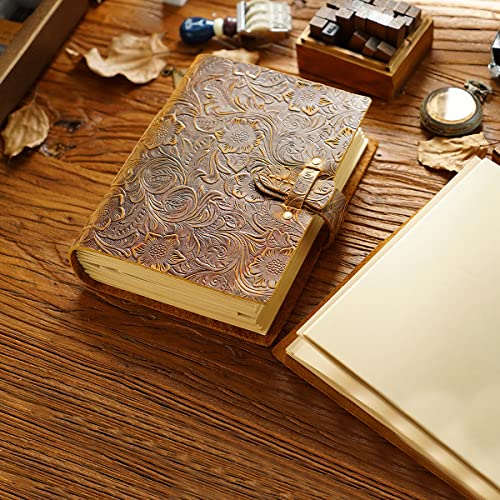 Acidea Caderno de couro para diário, 200 folhas (400 páginas), diário Kraft antigo em relevo, cadern