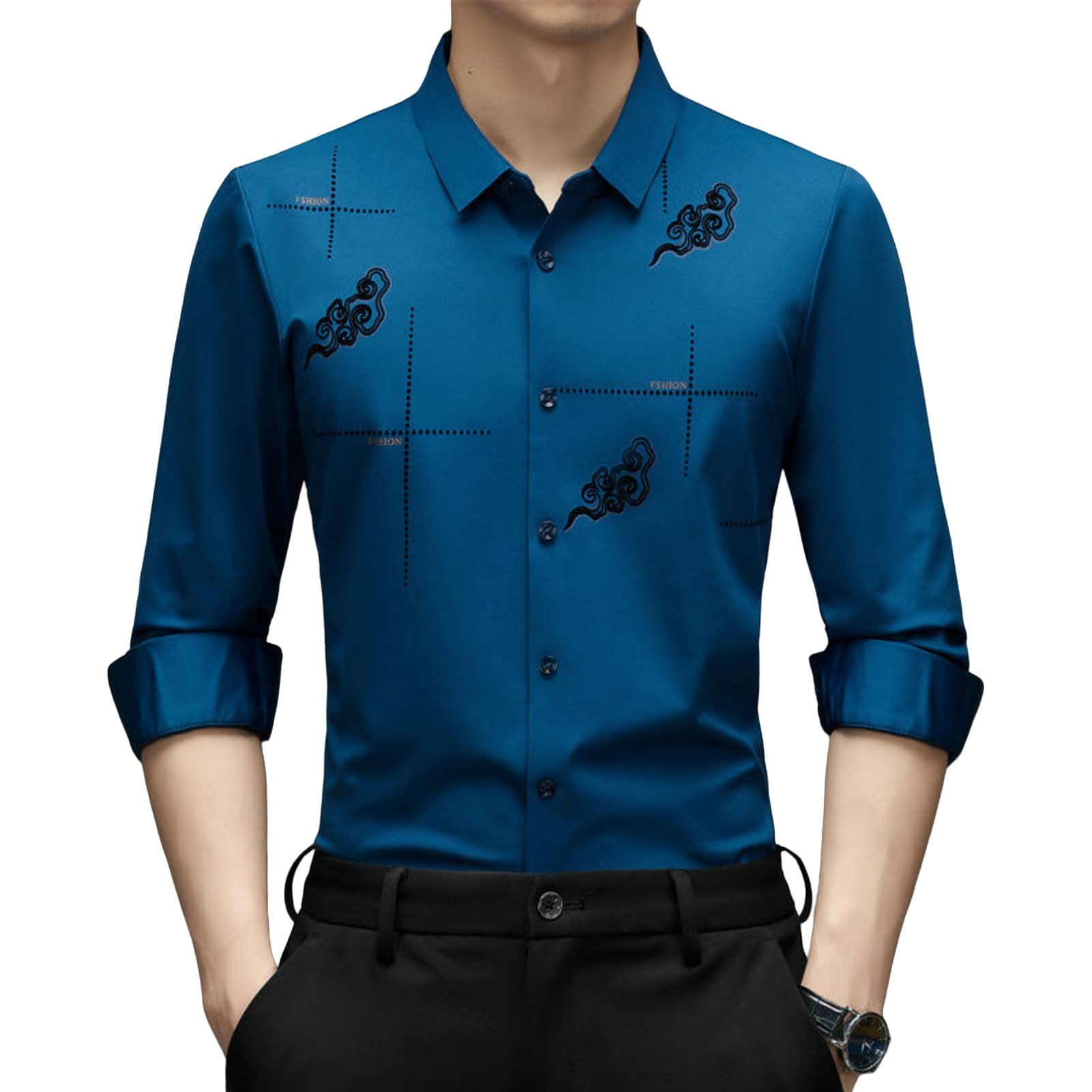 Camisa de manga larga informal para hombre, sin arrugas, para primavera y otoño