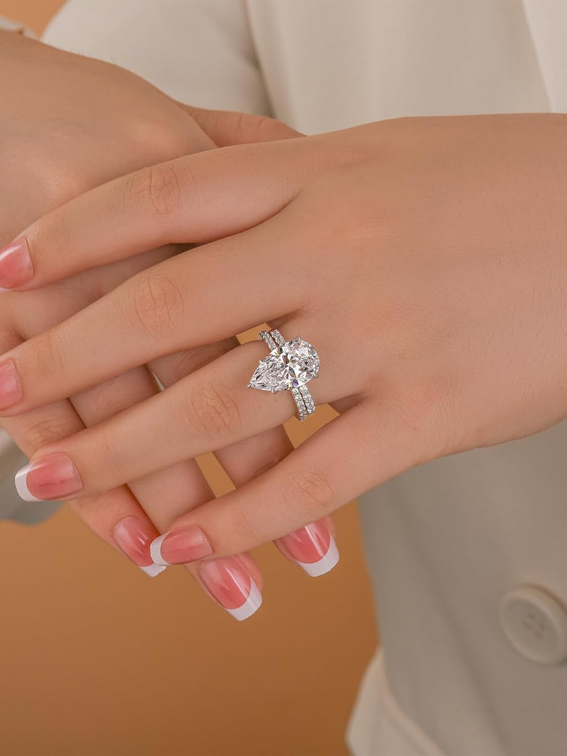 5CT Pear Cut Engagement Ring Set for Women, S925 Silver Open Band 5A Cubic Zirconia Wedding Bridal Ring Set - Image 5