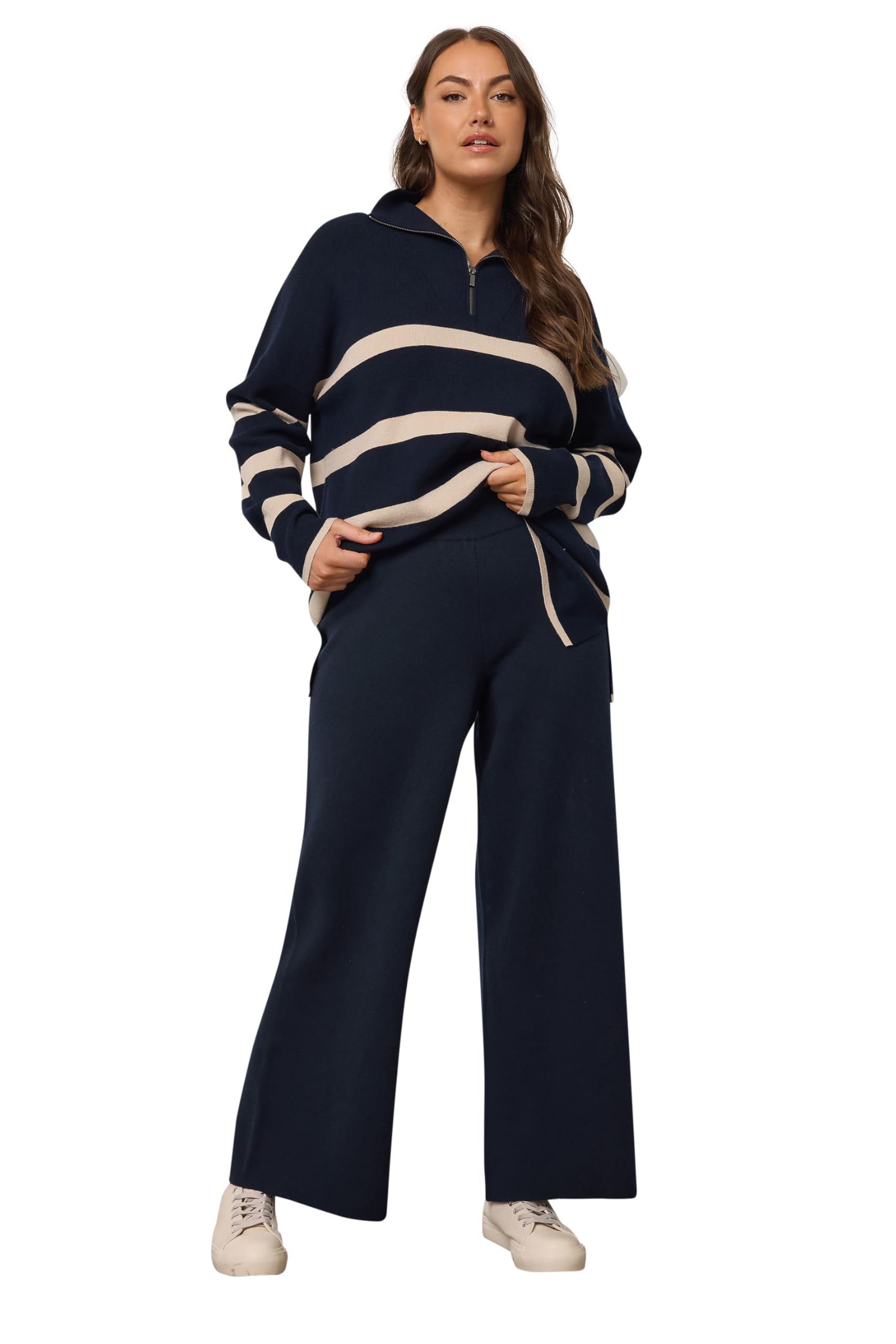 Evans Women's Blue Plus Navy Luxury Knitted Trousers Size 20