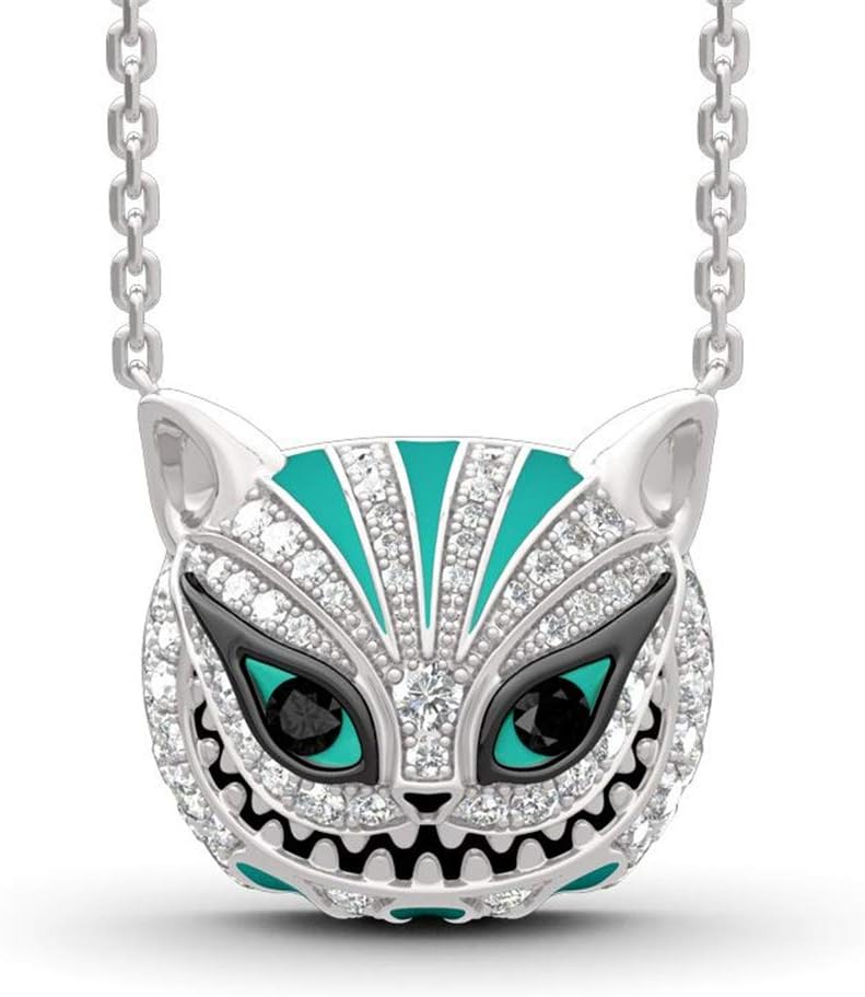 Jeulia "Appear and Disappear at Will Cat Sterling Silver Enamel Necklace Gift for Women Bride Wife Engagement Wedding Promise Birthday or Anniversary with Jewelry Box