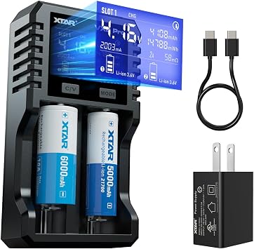 XTAR VX2 PRO Battery Analyzer Charger, Independent 2 Slot 18650 Battery Charger Tester Dual-Mode for Simultaneous Ni-MH Refresh & 21700 Capacity Testing, No Interference