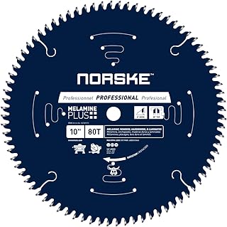 Norske Tools NCSBP273 10 inch 80T Melamine Plus Saw Blade for Ultra-Smooth Cutting of Melamine, Laminates, Hardwoods and Laminate Flooring 5/8 inch Bore
